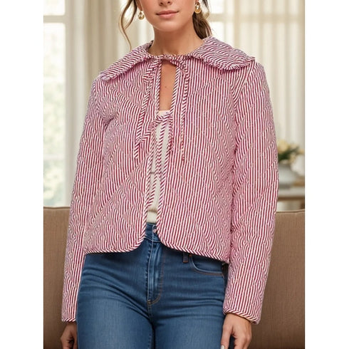 'Elysia' Striped Quilted Jacket - Celes Fashion